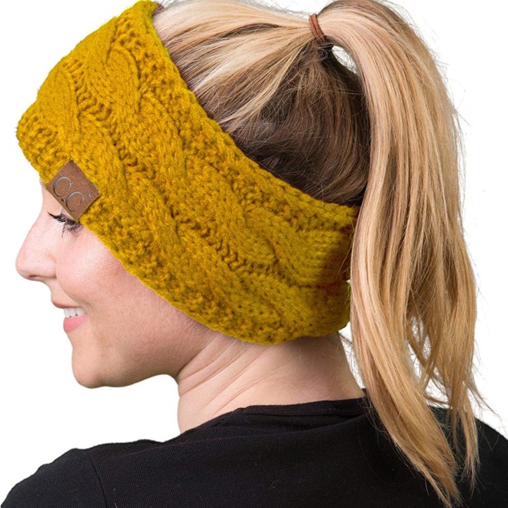 C.C Sherpa Lined Cable Knit Headband • Mustard • NEW